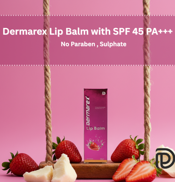 Dermarex Lip Balm SPF 45 – Strawberry Flavor |Shea Butter + Almond Oil + Vitamin E | Non-Sticky Hydration & Sun Protection for Dry and Chapped Lips