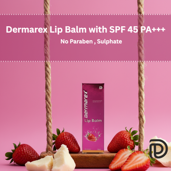 Dermarex Lip Balm SPF 45 – Strawberry Flavor |Shea Butter + Almond Oil + Vitamin E | Non-Sticky Hydration & Sun Protection for Dry and Chapped Lips